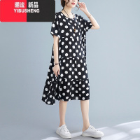 YIBUSHENG短袖大码棉绸连衣裙女时尚外穿中长款年轻款碎花气质人造棉大摆