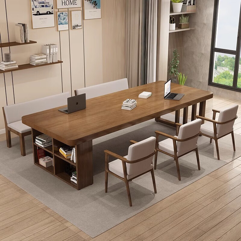 苏宁 质凡 实木大书桌会议桌书柜一体图书馆学习桌180*80*75cm板厚5cm(单桌)