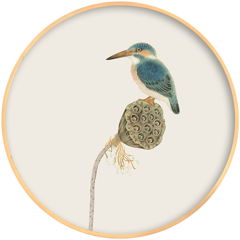 新中式水墨浮荷花禅意创意圆形木质装饰画现代客厅电表箱挂画 款 50cm