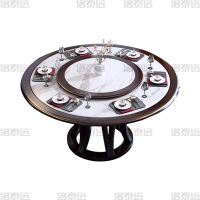 洛泰远 岩板餐桌实木圆形餐桌椅组合1.6米圆桌10把餐椅