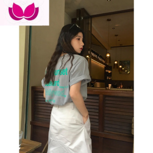 七斓 棉T恤女夏季新款时尚字母印花宽松型显瘦休闲百搭上衣