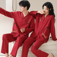 情侣睡衣春秋冬季棉质本命年喜庆结婚红色一男士一女士家居服套装_834