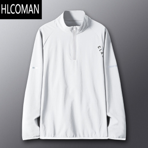HLCOMAN跑步t恤男运动外套田径体育生训练速干衣健身长袖半拉链上衣