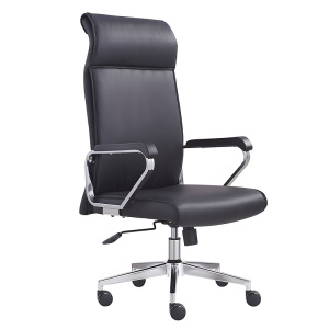易企采 高背老板椅电脑椅黑色经理办公会议椅子班前椅培训室接待皮椅棋牌麻将椅 黑色（西皮）