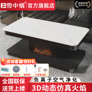 雪中情2025新款烤火桌取暖桌电暖桌电暖炉家用多功能升降茶几电烤桌长方形客厅电炉取暖器电暖器HY25仿真火焰款1.38米