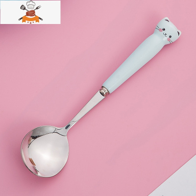 网红小勺子家用儿童饭勺不锈钢汤勺吃饭长柄西瓜勺可爱少女心汤匙 敬平 蓝头1支