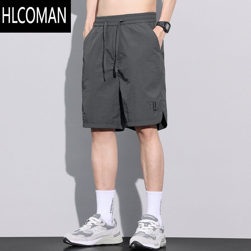 HLCOMAN男士直筒短裤夏季薄款冰丝沙滩裤宽松百搭松紧腰透气运动五分中裤