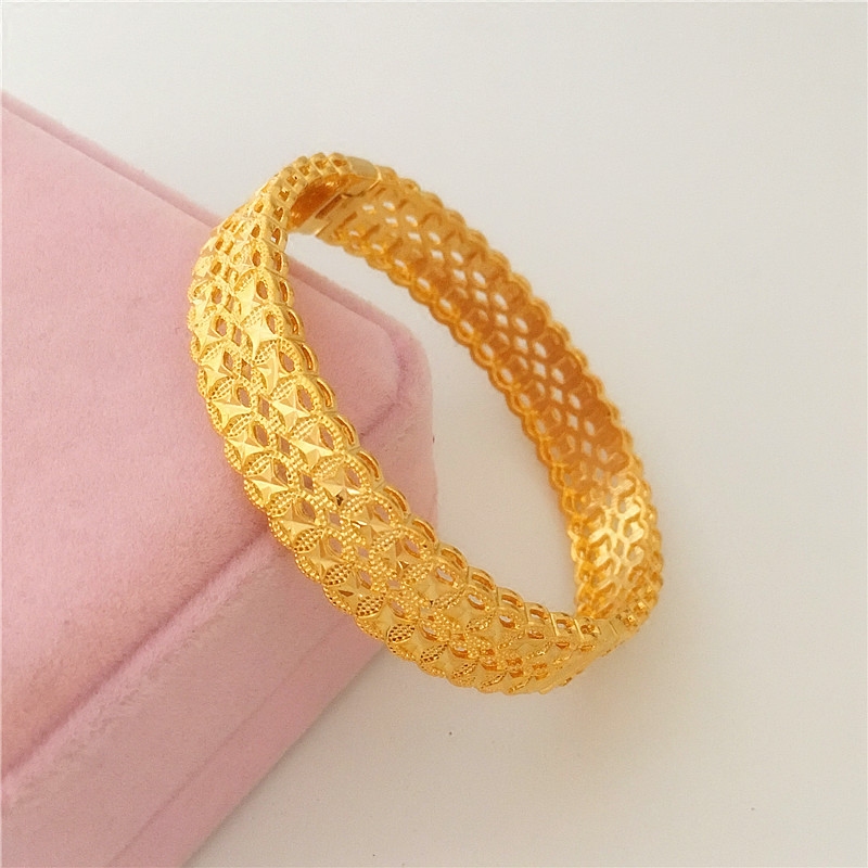 新款沙金手镯女 气质百搭铜钱婚庆手镯 黄铜镀金仿黄金饰品不掉色送女朋友老婆情人节七夕生日礼物