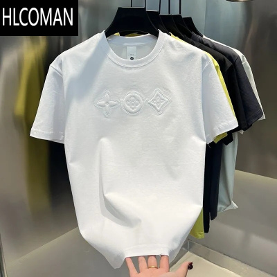 HLCOMAN2025夏季新款男装时尚潮流圆领高品质刺绣半袖休闲男士短袖T恤衫