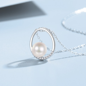 明月如珠项链女S999足银闪亮镶钻吊坠简约复古气质锁骨链椭圆项饰送女朋友老婆情人节七夕生日礼物 白金色