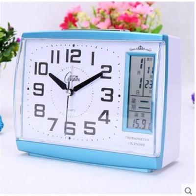 铭侣座钟客厅办公室钟表贪睡懒人静音闹铃万年日历温度卧室夜灯床头闹钟