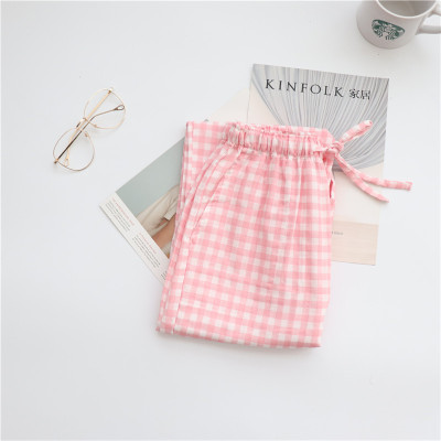 SUNTEK棉纱布情侣睡裤春秋休闲女士长裤宽松薄款日系棉男士家居长裤