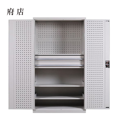 府店办公柜工具柜加厚铁皮储物柜工厂车间用带抽屉汽修多功能收纳柜通门内二抽柜灰白色