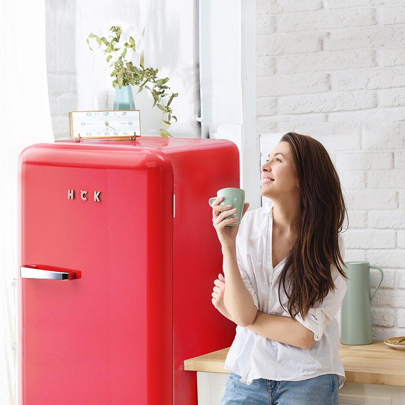 hck哈士奇bc-130gga复古冰箱单门冷藏冷冻冰箱 家用办公室酒店贵族冰