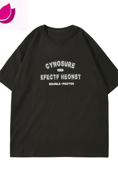 七斓E240g夏装男士短袖T恤字母印花休闲圆领体恤学生宽松半袖