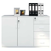 臻远办公矮柜文件柜木质储物柜打印机边柜 ZY-MZG-15 白色两门四抽1200*400*800