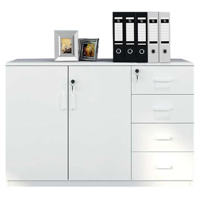 臻远办公矮柜文件柜木质储物柜打印机边柜 ZY-MZG-15 白色两门四抽1200*400*800