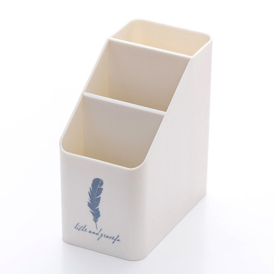 可爱简约三层梯形笔筒多格分类收纳创意时尚多功能男女学生用桌面文具收纳笔架化妆刷整理置物盒日韩北欧风格三维大理石白羽毛