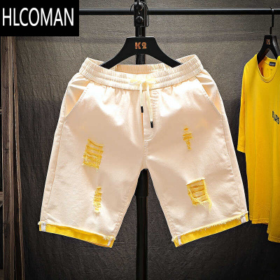 HLCOMAN夏季新款高弹力男士牛仔短裤港风宽松运动五分裤破洞休闲百搭中裤