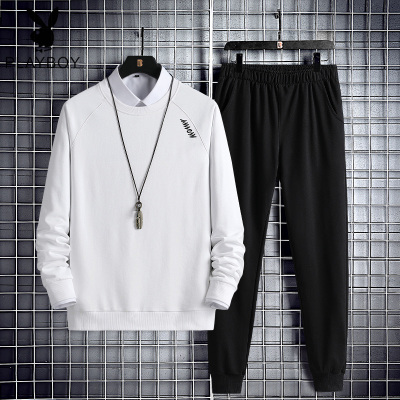 卫衣男潮春秋薄款宽松新款潮流百搭外套套装男士ins港风圆领上衣裤子SMM2069
