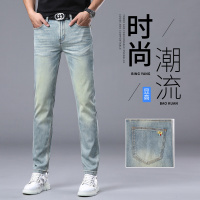 春夏季三本针水洗复古商务牛仔裤男欧洲站潮流修身小直筒潮牌