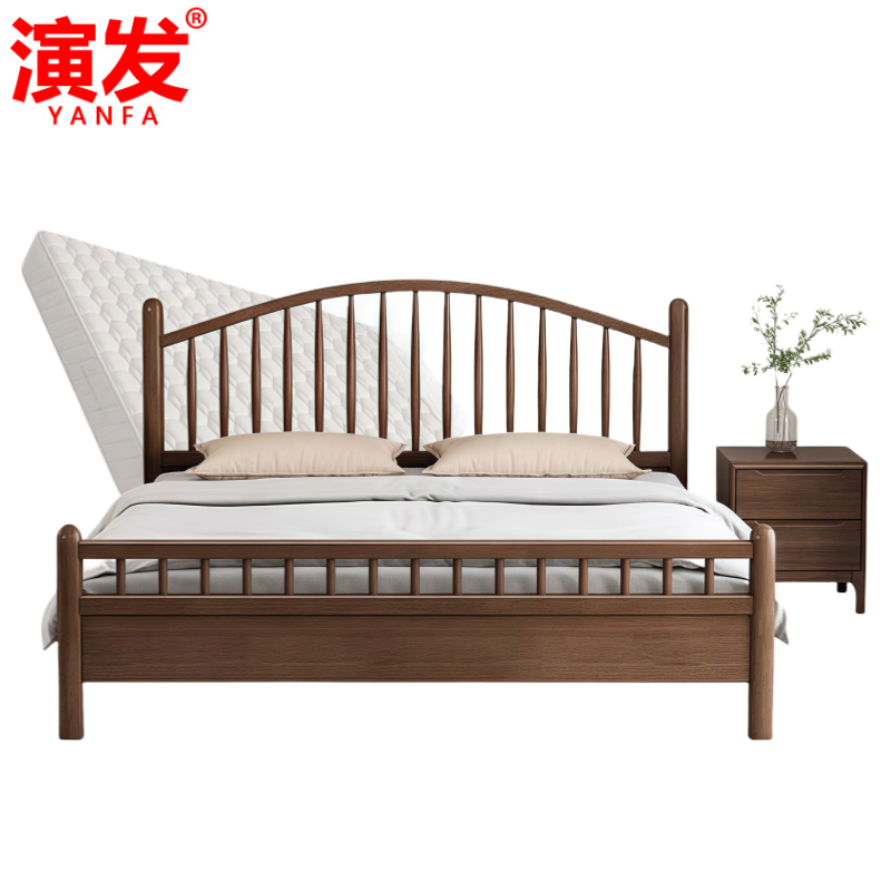 演发 实木床+床头柜+床垫 1.2m 套