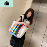 帆布包女气质百搭休闲托特大容量单肩上班2020新款网红潮彩虹包包NEW LAKE TM彩虹包女士单肩包