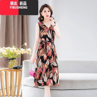 YIBUSHENG季新款棉绸吊带背心裙无袖中长款遮肉加大码宽松沙滩碎花连衣裙