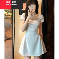 YIBUSHENG法式纯欲白色连衣裙子季女收腰又甜又辣裙子长裙小白裙修身掐腰