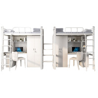 锦北 加厚公寓床钢制铁艺床上床下桌组合员工学生宿舍家用床 白色双人