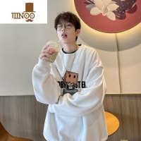 YANXU美式复古酒红色卫衣男圆领外套大码早秋打底长袖t恤秋衣
