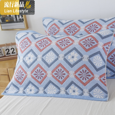 棉三层纱布枕巾棉成人男女通用情侣四季枕头巾一对装 三维工匠