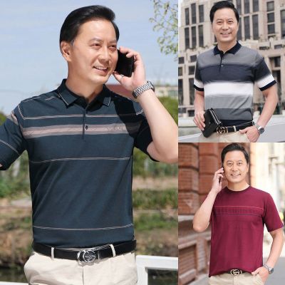 品牌好货-中年爸爸夏装短袖T恤男士休闲polo衫40-50岁中老年人男装父亲衣服