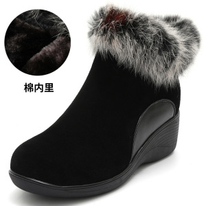 短靴女秋冬复古风个性时装靴毛毛口坡跟磨砂皮靴软底加绒棉鞋