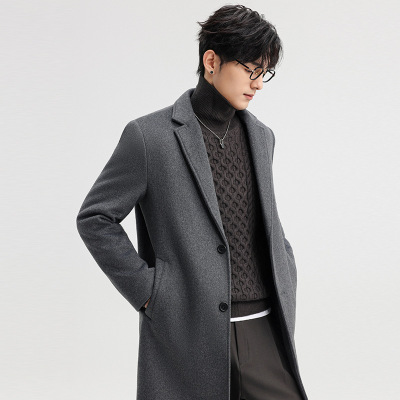 男式毛呢大衣秋冬新款男士夹棉修身中长款羊毛外套羊毛大衣风衣男