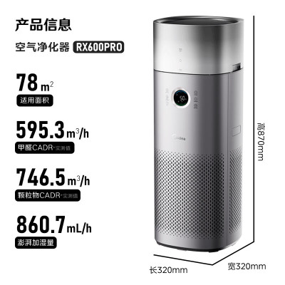 美的(Midea) 九重净化加湿一体 空气净化器 KJ650G-RX600 PRO