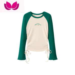 七斓阿 里拉洋房~复古美式拼接长袖T恤女春显瘦修身上衣潮