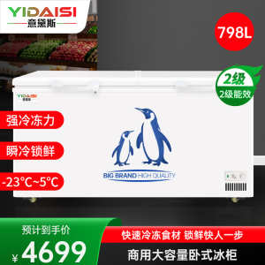 意黛斯商用卧式冰柜冰淇淋柜雪糕柜保鲜柜展示柜超市大容量玻璃门冷藏冷冻饮料冰箱水果烧烤点菜陈列柜深岛柜BD/BC-798L