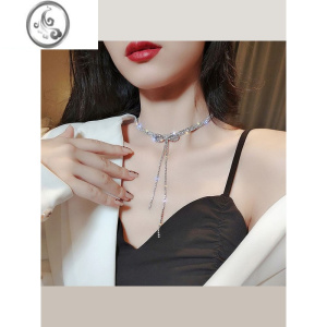 JiMi甜酷超闪蝴蝶结项链女个性小众设计感毛衣链气质高级感网红颈链 2412闪钻蝴蝶结项链