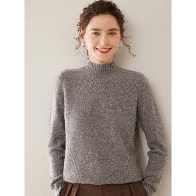 半高领山羊绒针织打底衫女长袖宽松厚款内搭正肩百搭舒适亲肤气质