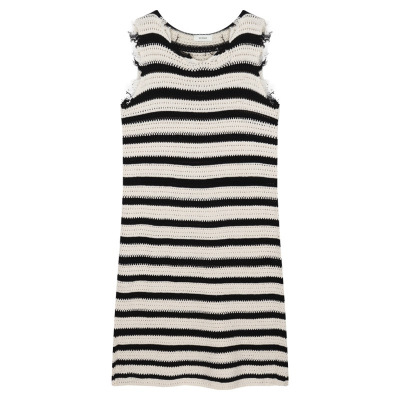 辣妹条纹吊带背心连衣裙女夏季无袖宽松设计感镂空高腰中长款裙子