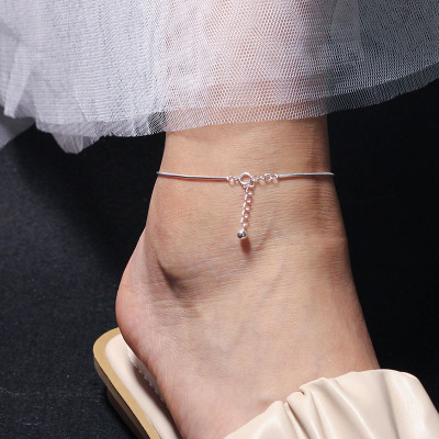 纯银脚链复古森系银饰个性饰品韩版学生女款简约脚踝链蛇骨链脚饰送女朋友老婆情人节七夕生日礼物