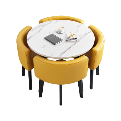 中豫鑫泽ZYXZ4100930 简约接待桌椅洽谈桌椅 一桌四椅 白石根圆黄色皮椅