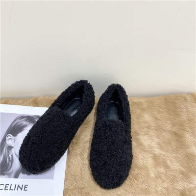 七色王国羔毛女鞋网红懒人一脚蹬毛毛鞋女冬外穿平底豆豆鞋加绒棉瓢鞋女休闲鞋