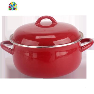 加厚搪瓷锅经典红24cm 3.9L手工搪瓷珐琅锅炖煮锅深浅汤锅 FENGHOU 24cm中国红日式锅-搪瓷盖