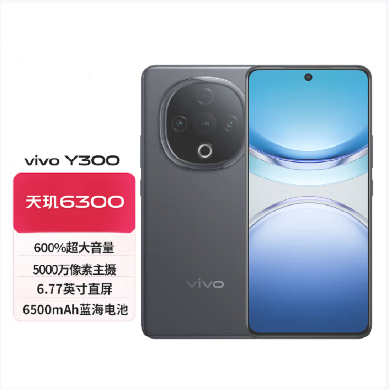 vivo Y300 星钻黑 12GB+512GB 天玑6300 5G芯 6500mAh电池 44W充电 5000万高清影像 5G 手机