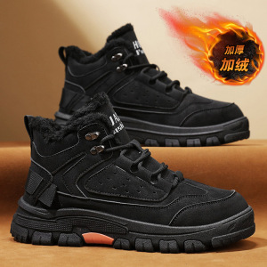 黑色男鞋秋冬休闲运动工装百搭工地劳保马丁靴男高帮中筒马丁靴