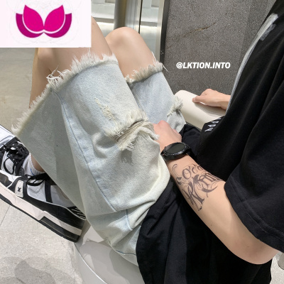 七斓毛边破洞牛仔短裤男夏季潮流百搭五分裤子ins高街潮牌薄款大裤衩