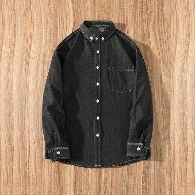 男装春秋季新款牛仔衬衫男长袖宽松日系复古工装休闲衬衣男士外套