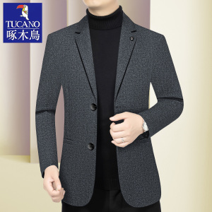 啄木鸟2025秋季新款男士西服中年休闲西装外套春秋修身上衣爸爸装